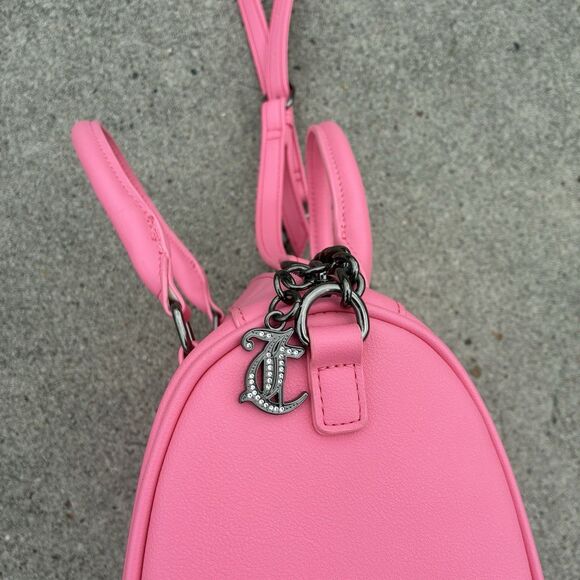 Juicy Couture Pink Embossed Heart Satchel Crossbody Bag Handbag Embellished Y2K - Picture 15 of 16